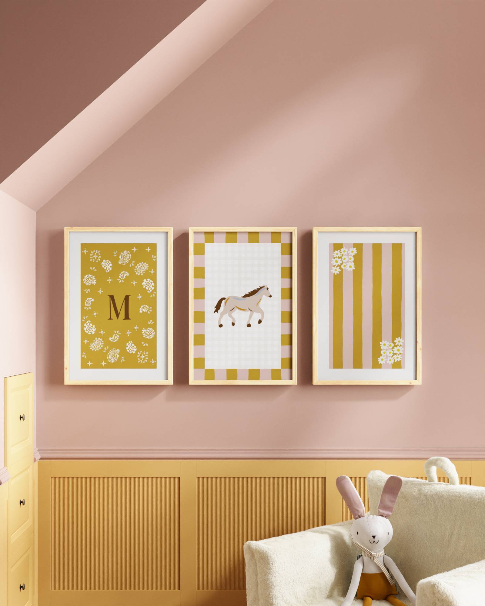 Palomino Horse Personalized Wall Art Set in Mustard