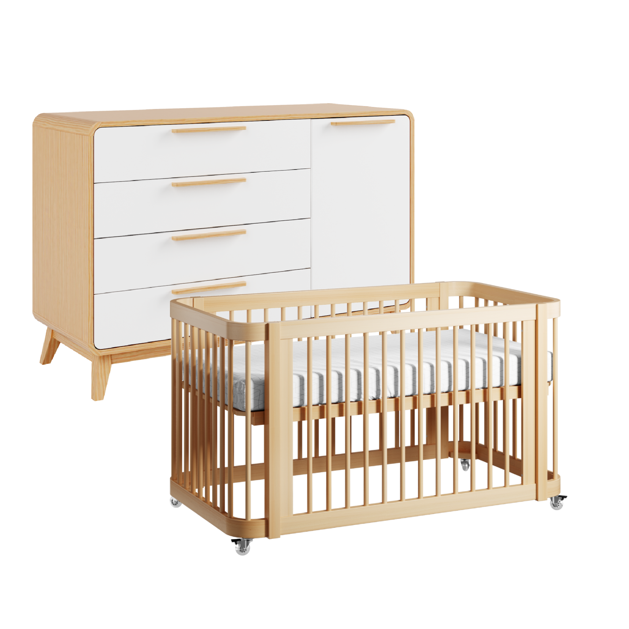 Wave Crib & Dresser 2 Piece Set