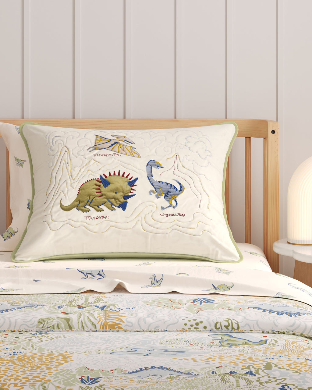 Dinosaur Island Embroidered Twin Sham