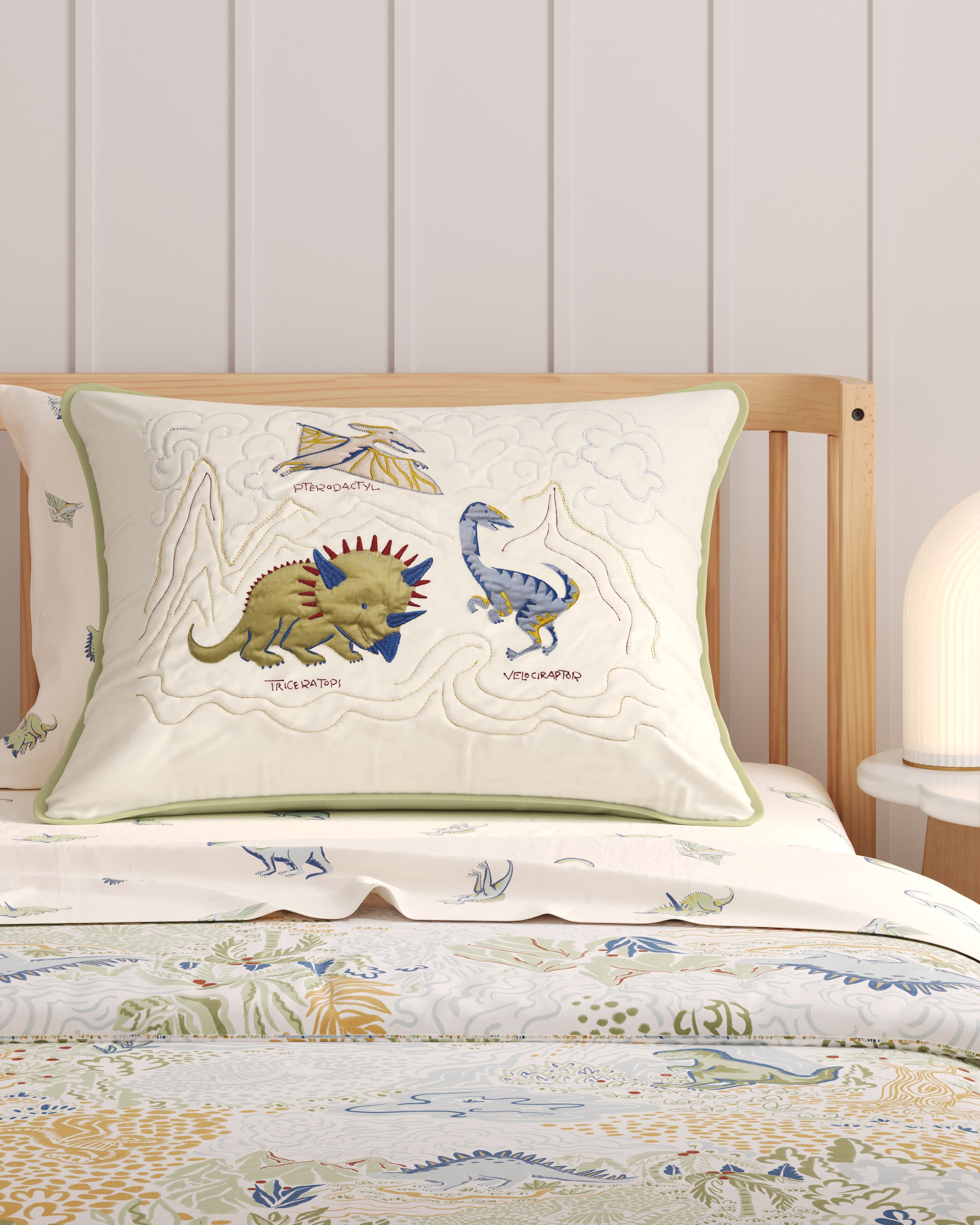 Dinosaur Island Embroidered Twin Sham