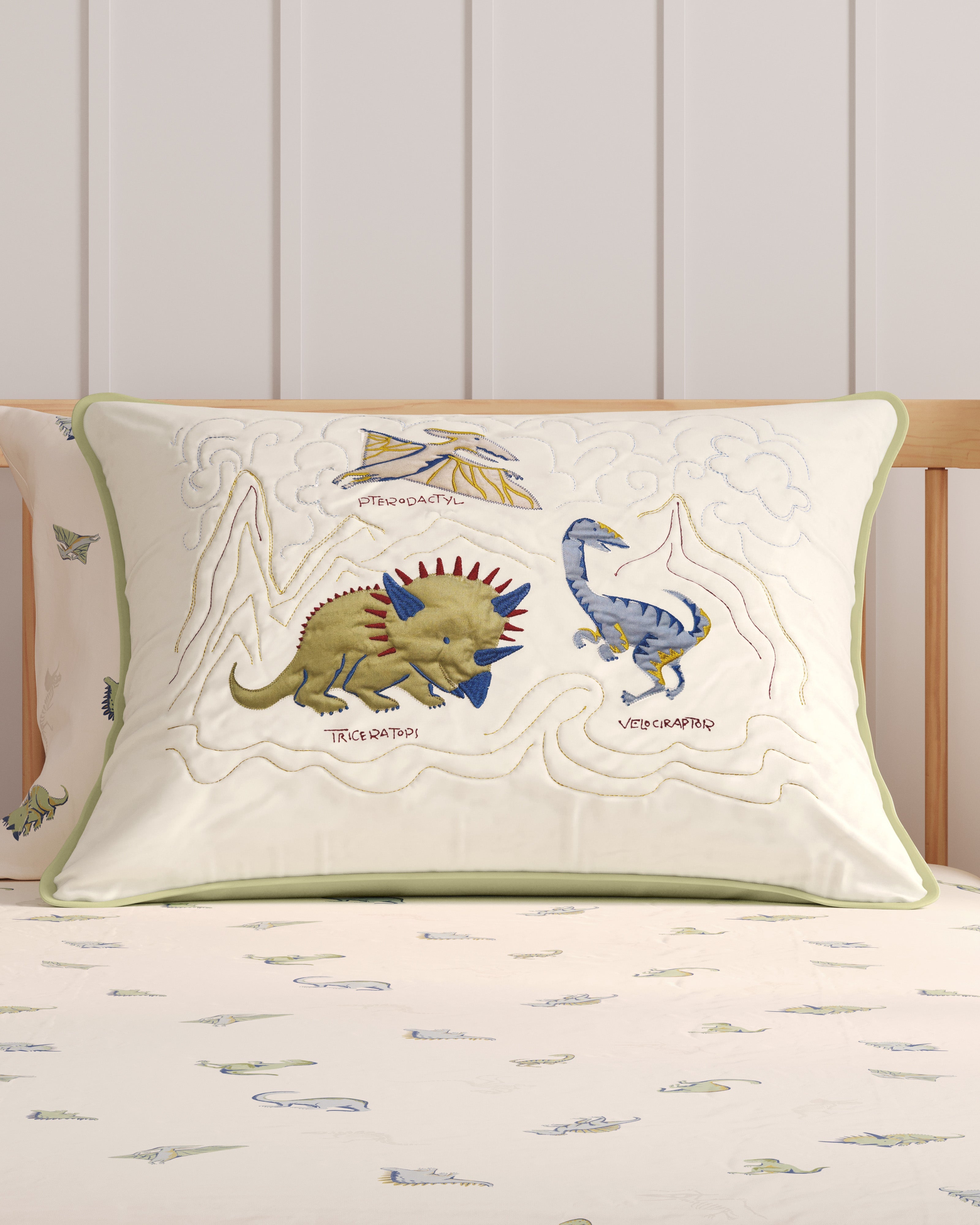 Dinosaur Island Embroidered Twin Sham