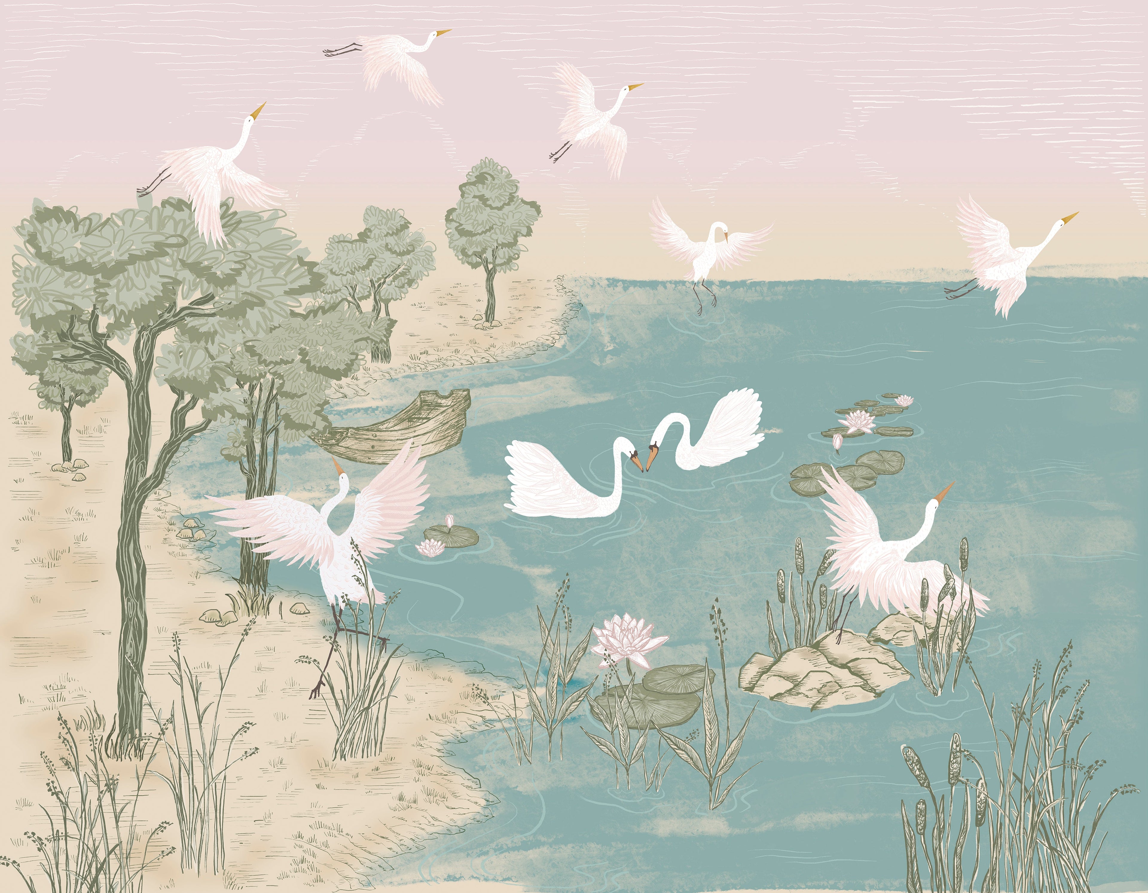 Swan Lake Wall Mural Sample