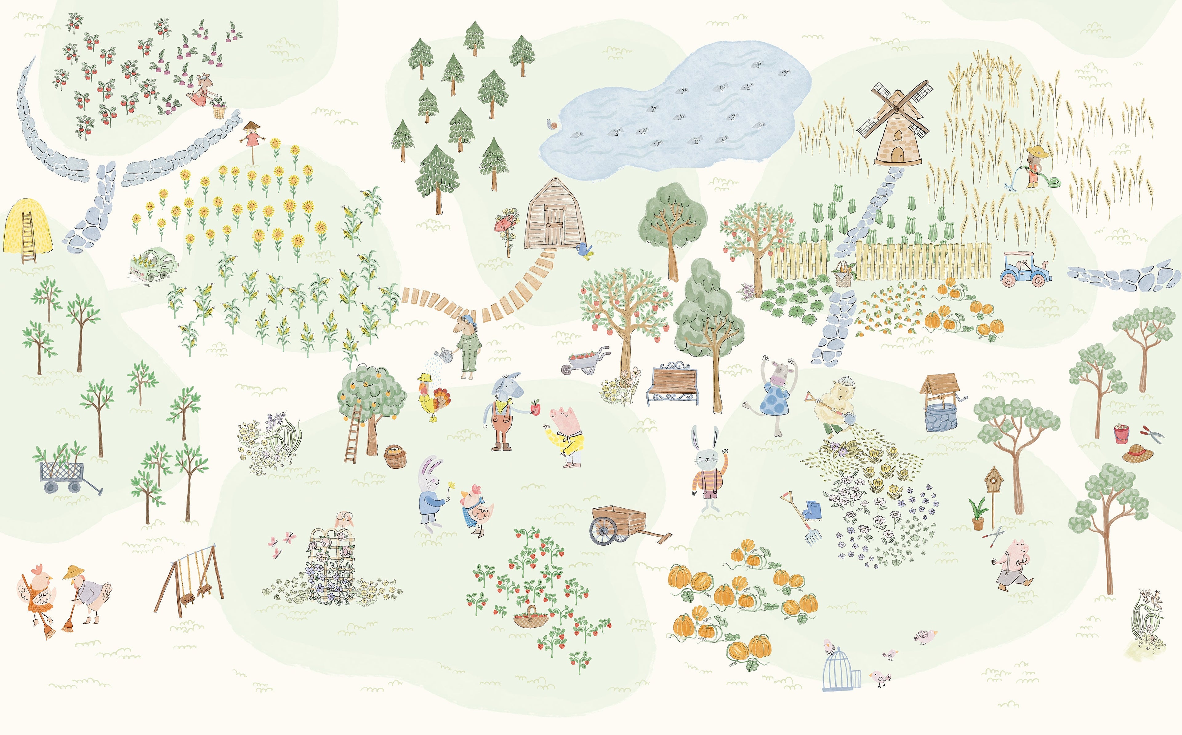 Friendly Farm Wall Mural Sample