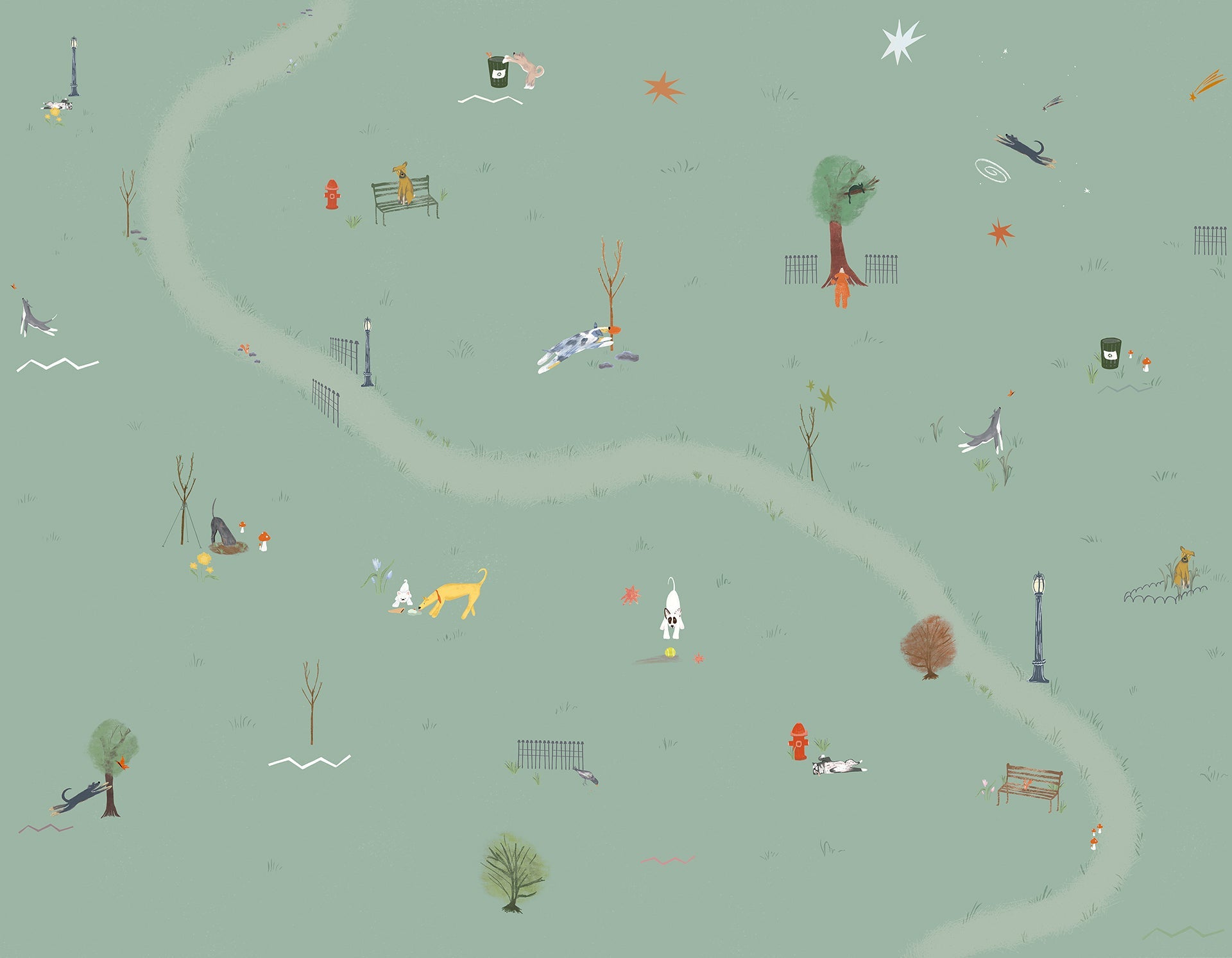 Central Park Dogs Wall Mural Sample