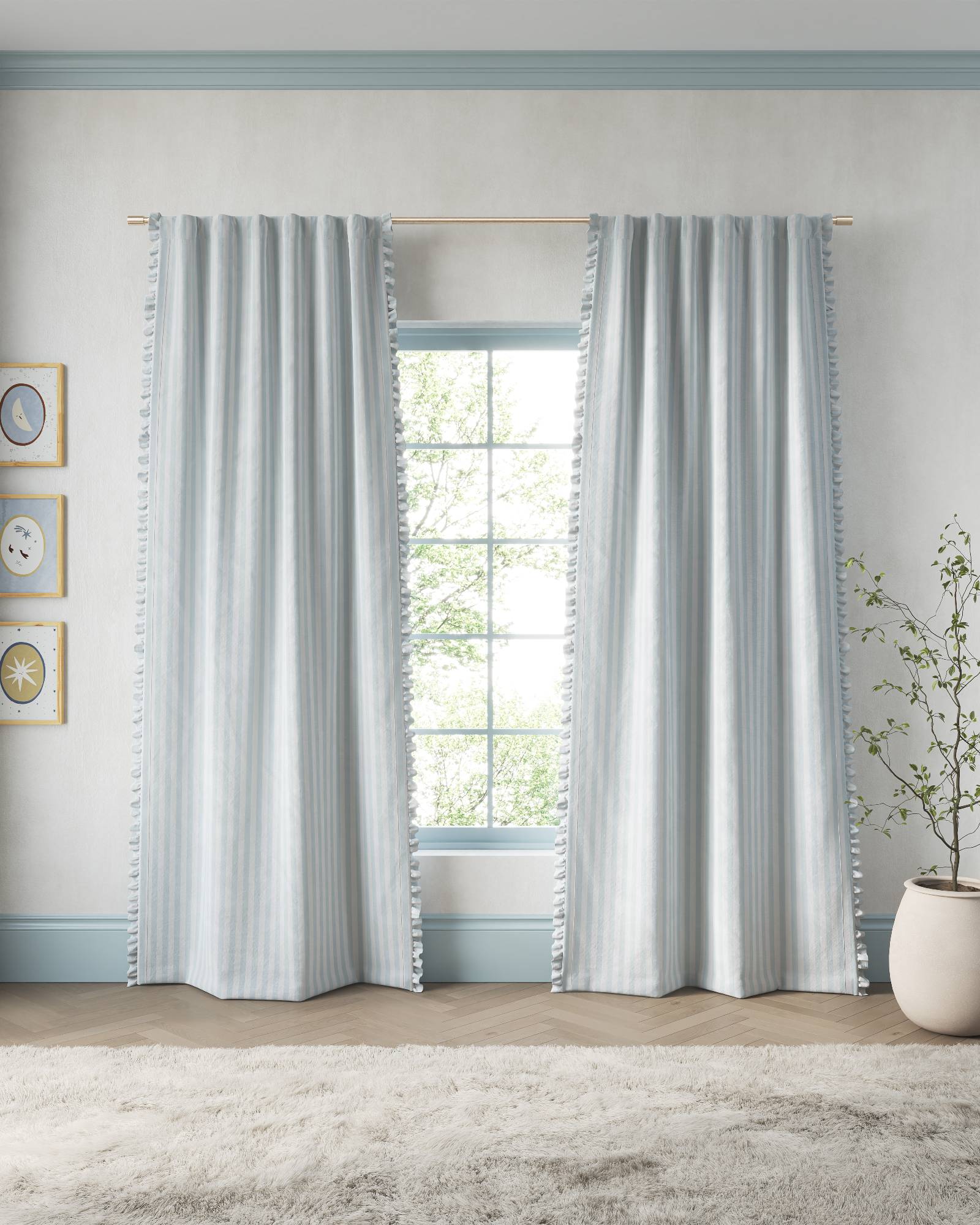 Striped Ruffle Blackout Curtain
