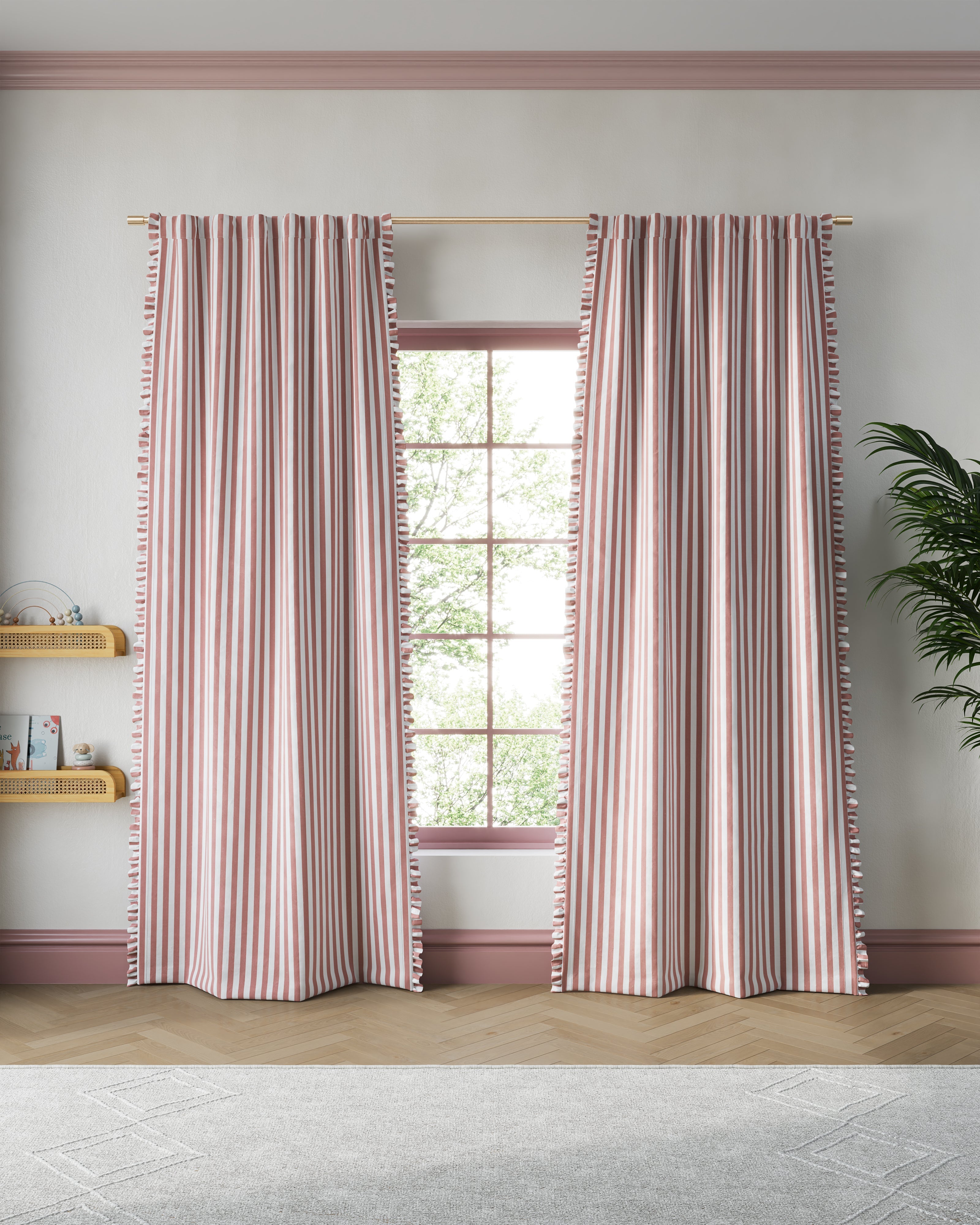 Striped Ruffle Blackout Curtain