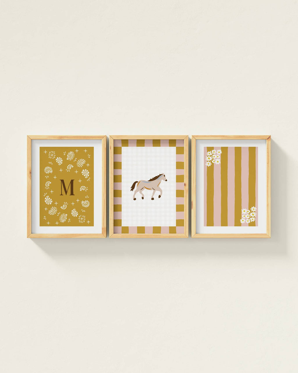 Palomino Horse Personalized Wall Art Set in Mustard