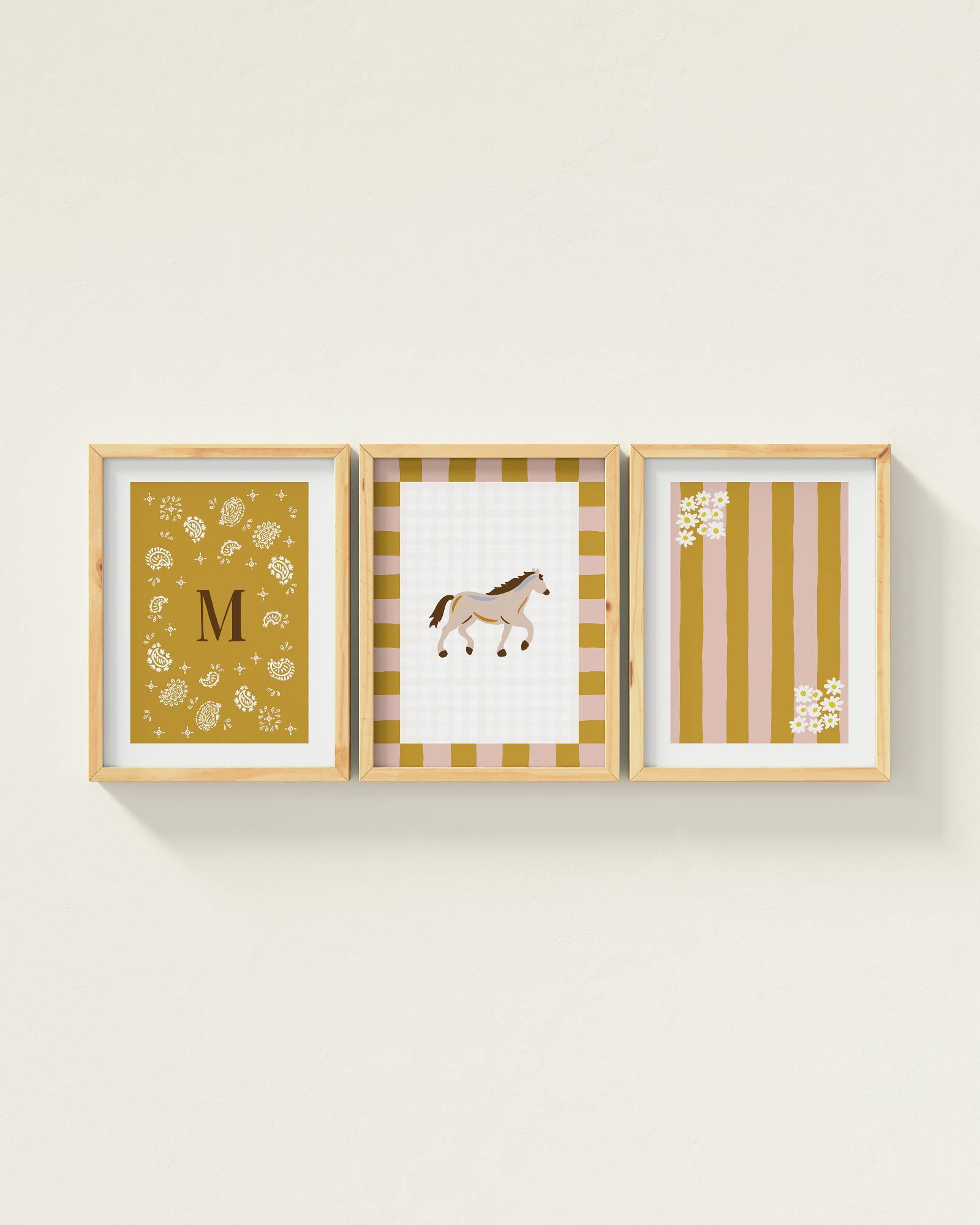 Palomino Horse Personalized Wall Art Set in Mustard