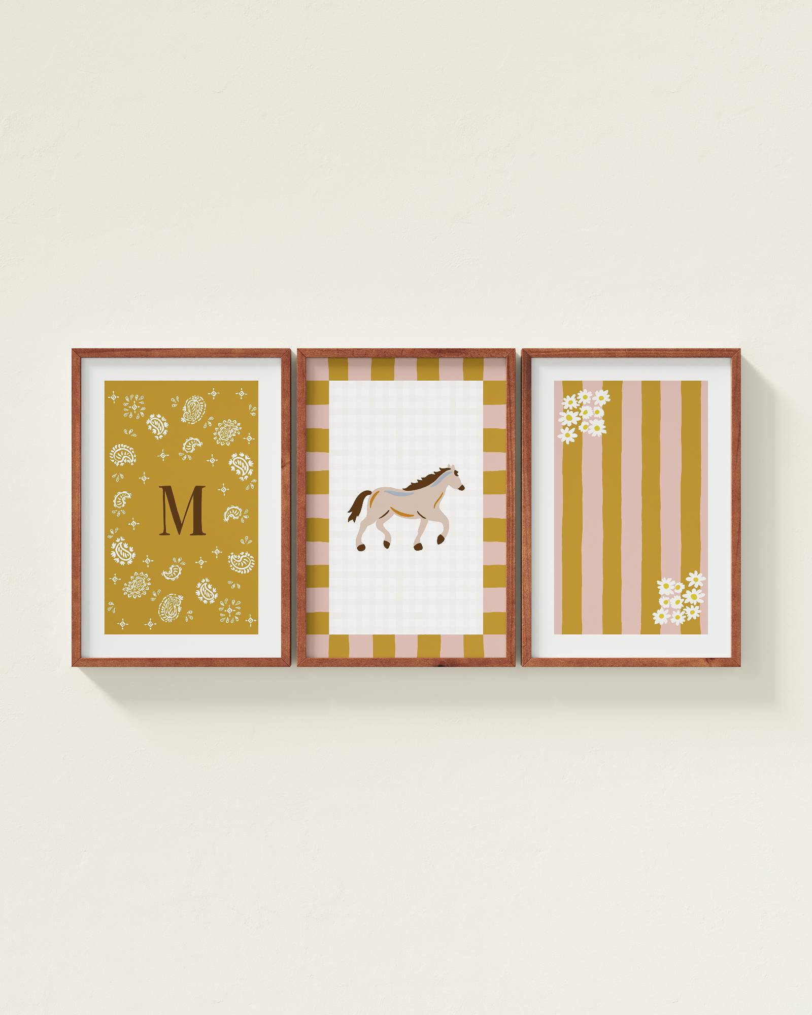 Palomino Horse Personalized Wall Art Set in Mustard