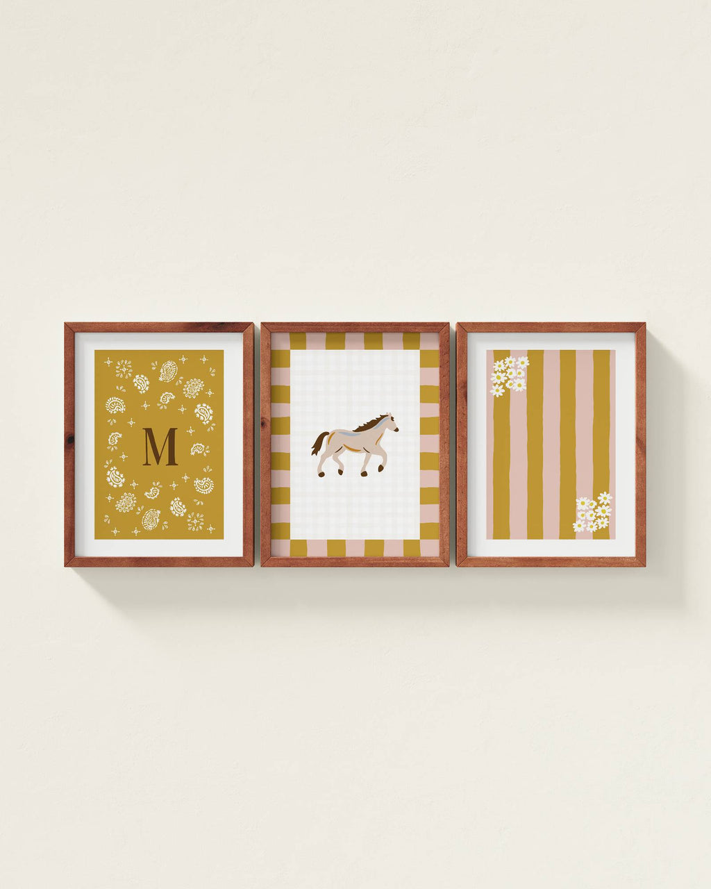 Palomino Horse Personalized Wall Art Set in Mustard