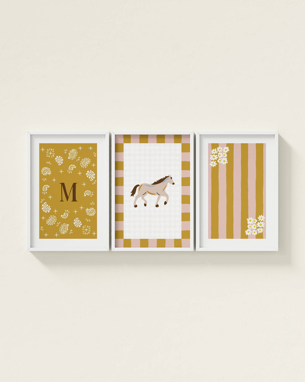 Palomino Horse Personalized Wall Art Set in Mustard