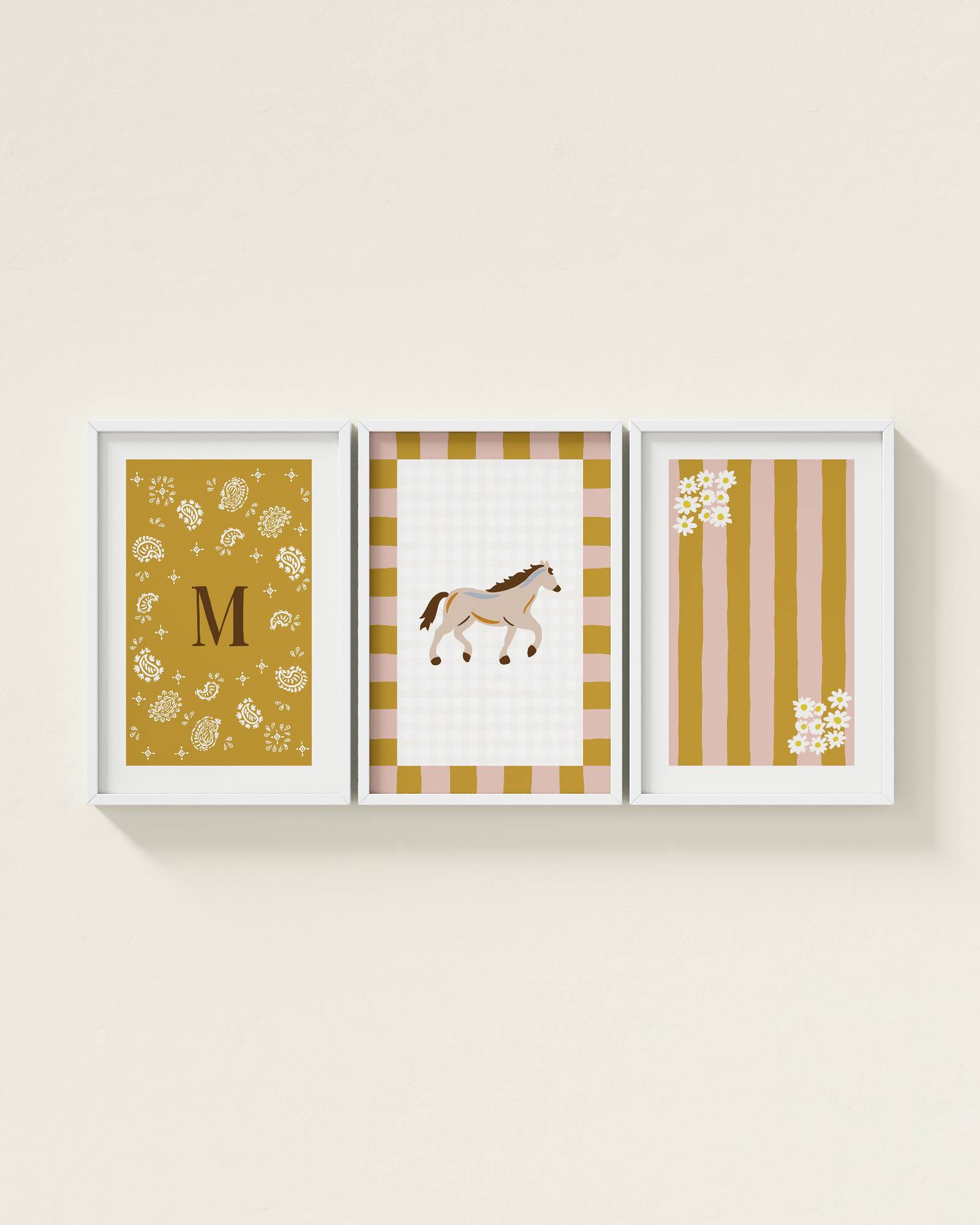 Palomino Horse Personalized Wall Art Set in Mustard