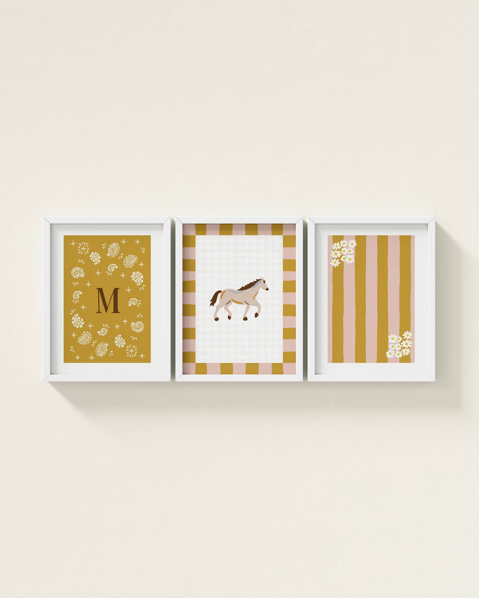 Palomino Horse Personalized Wall Art Set in Mustard