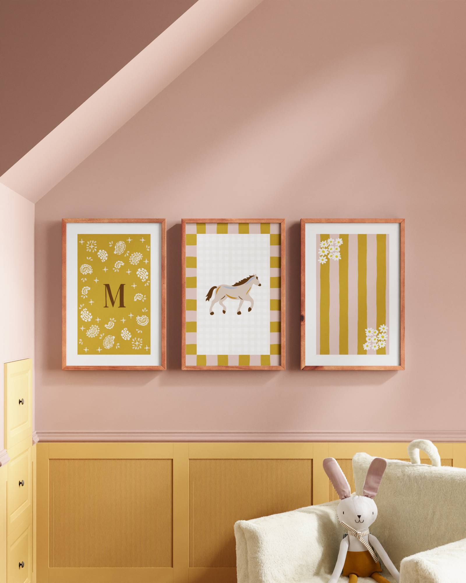 Palomino Horse Personalized Wall Art Set in Mustard