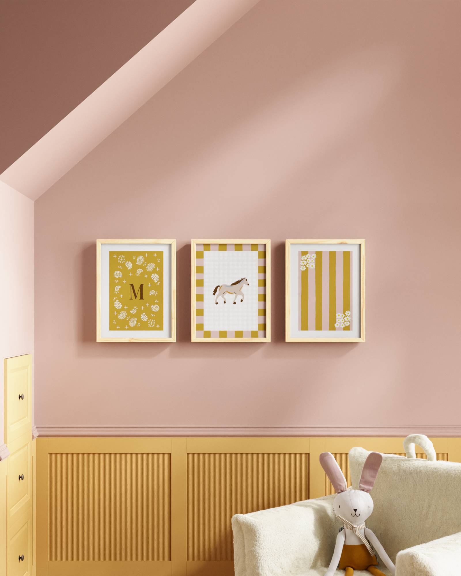 Palomino Horse Personalized Wall Art Set in Mustard