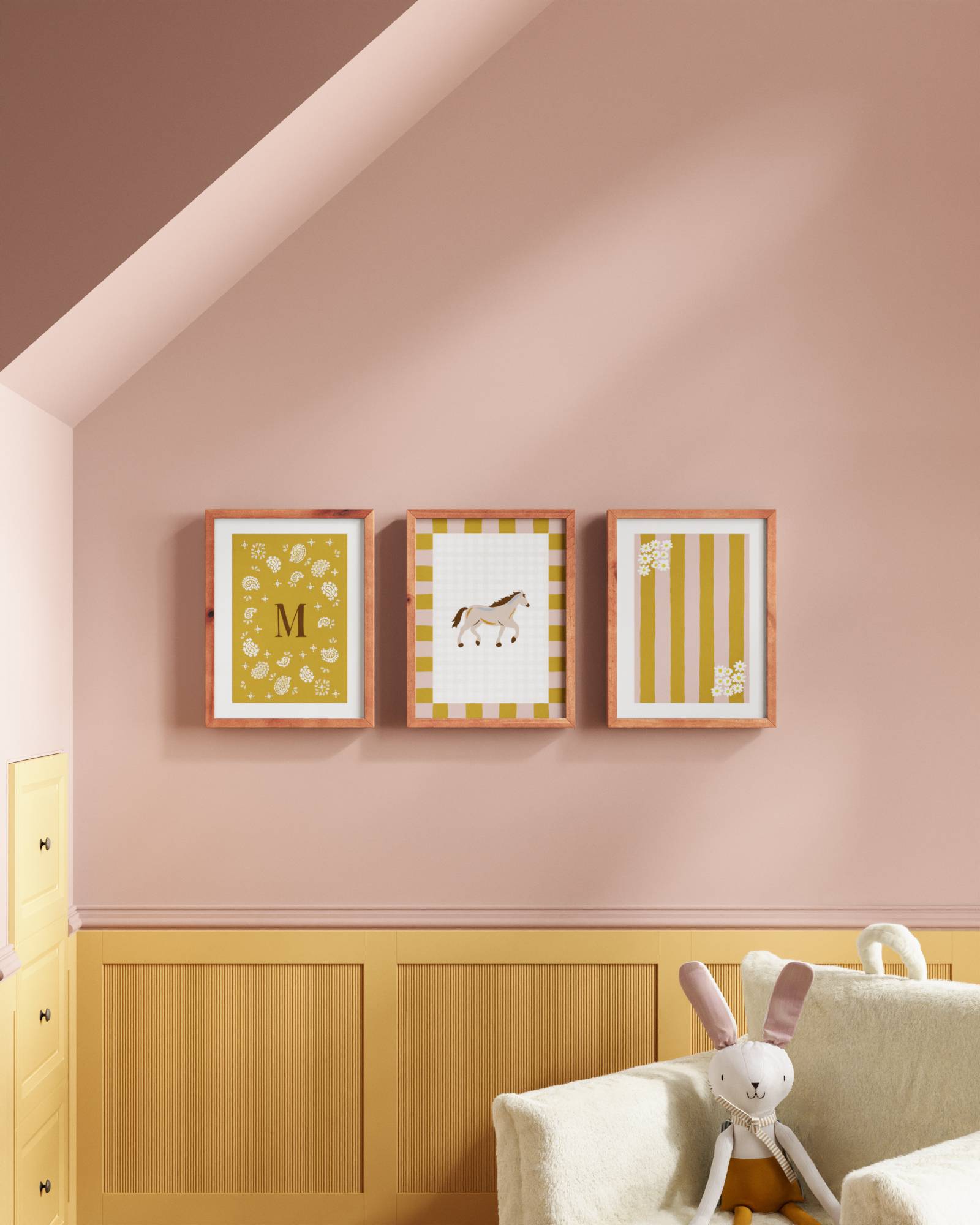 Palomino Horse Personalized Wall Art Set in Mustard