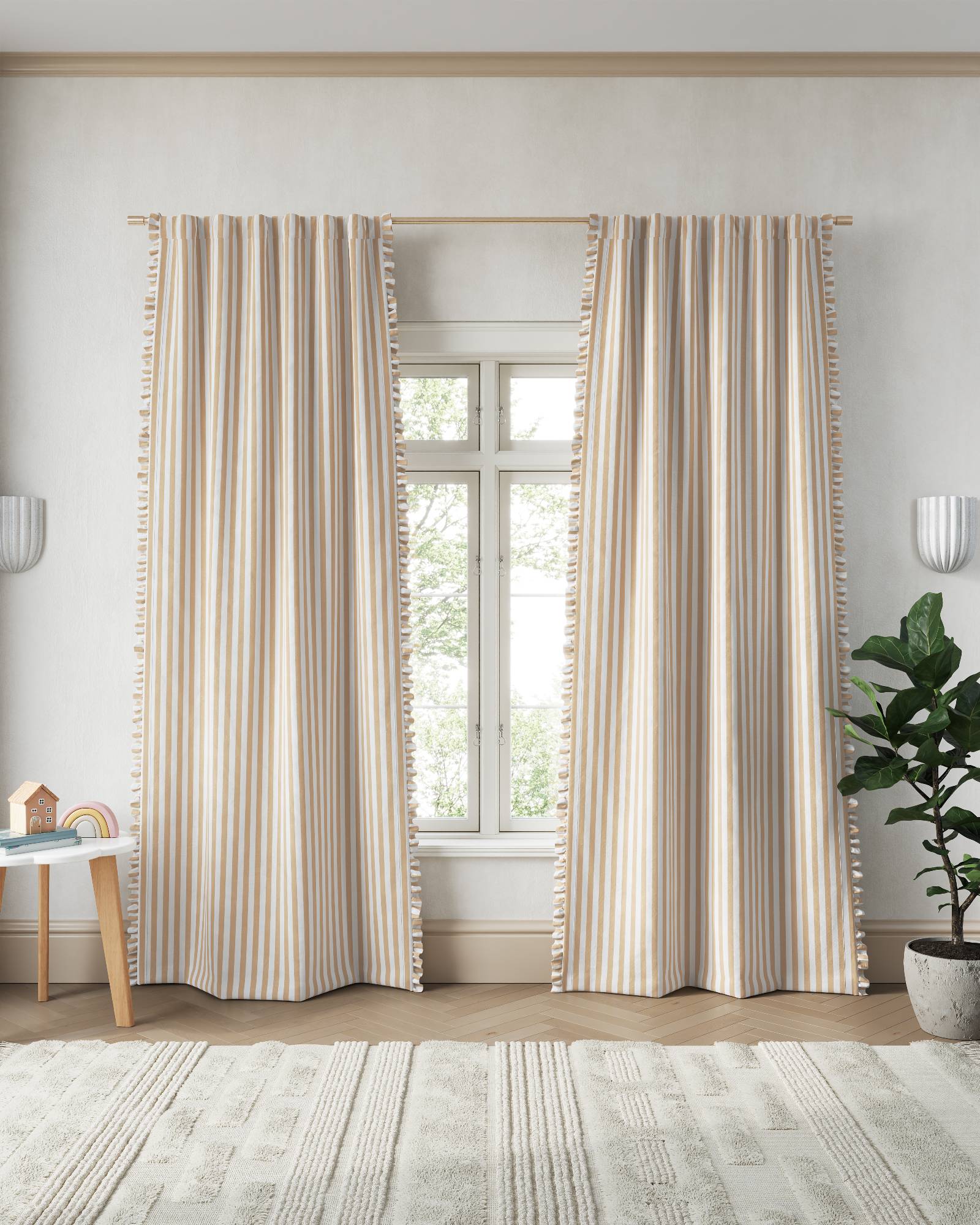 Striped Ruffle Blackout Curtain