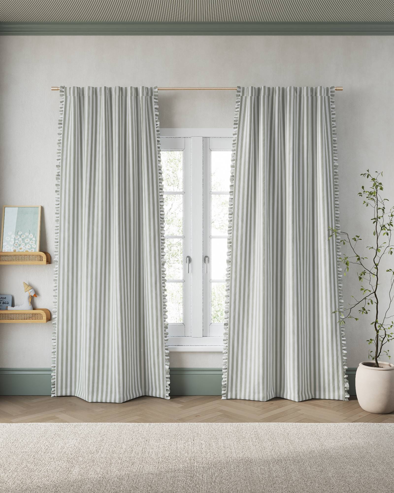 Striped Ruffle Blackout Curtain