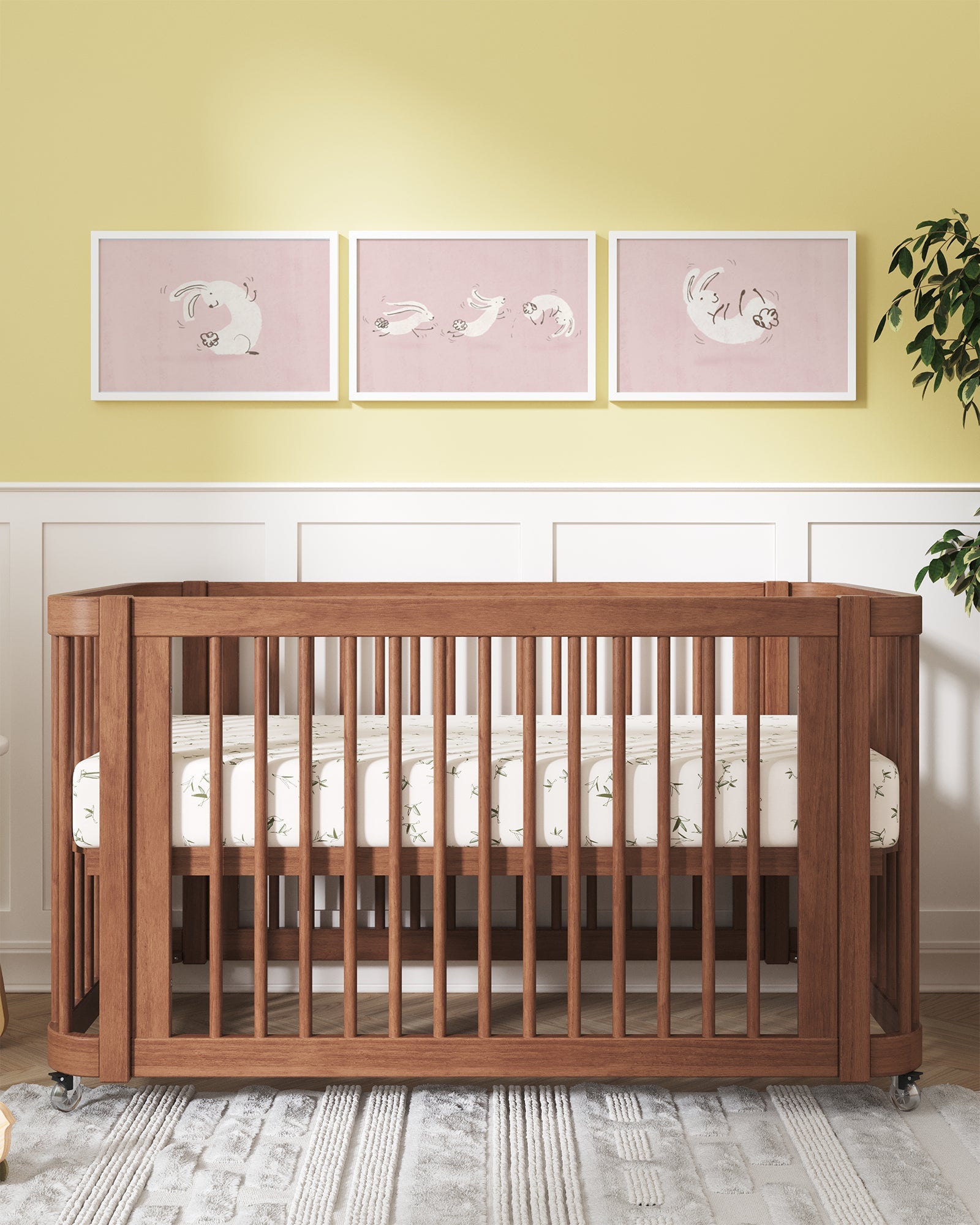 Bouncing Bunny Framed Wall Art Set in Rose