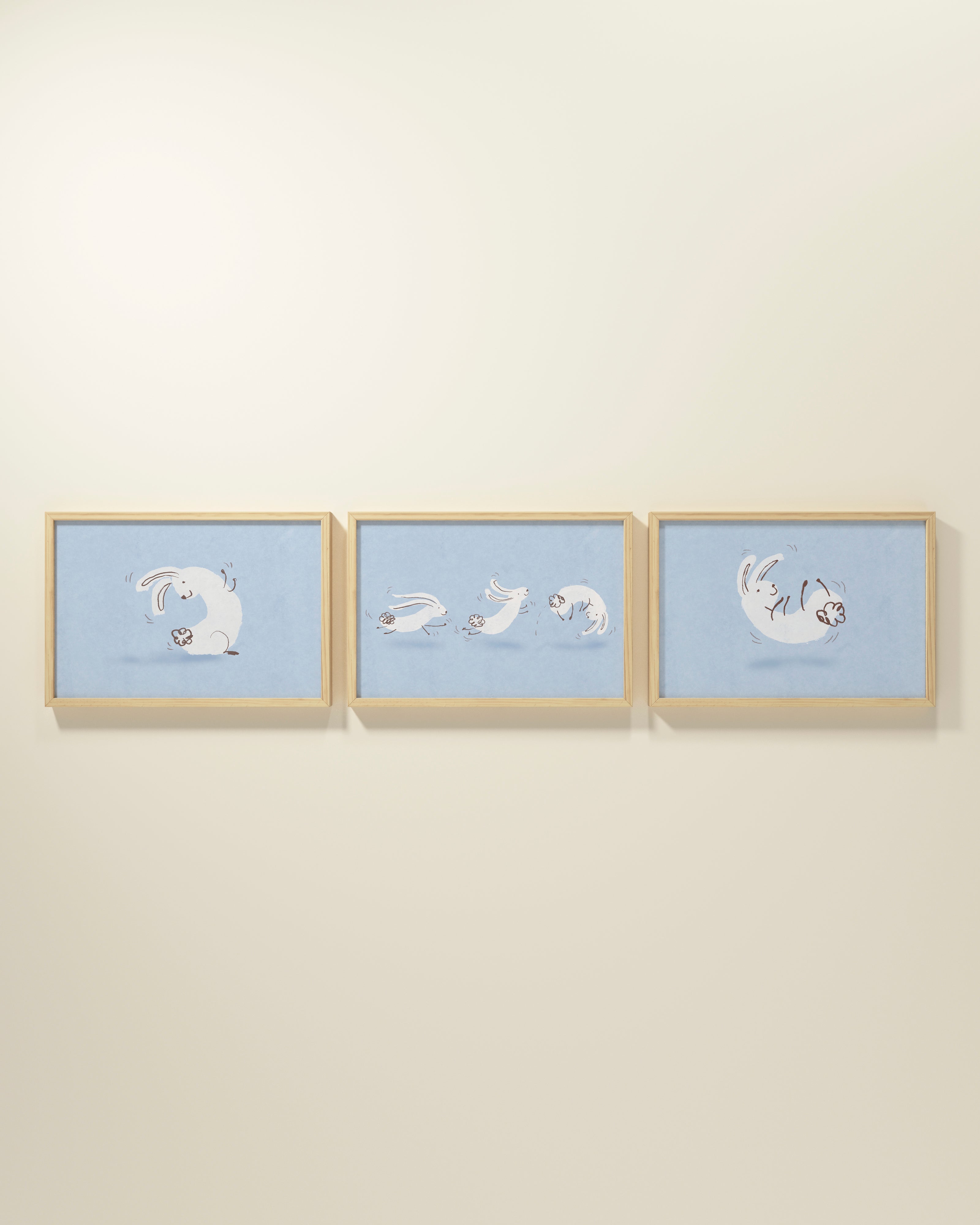 Bouncing Bunny Framed Wall Art Set in Blue