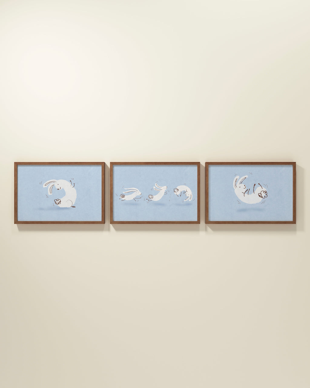 Bouncing Bunny Framed Wall Art Set in Blue