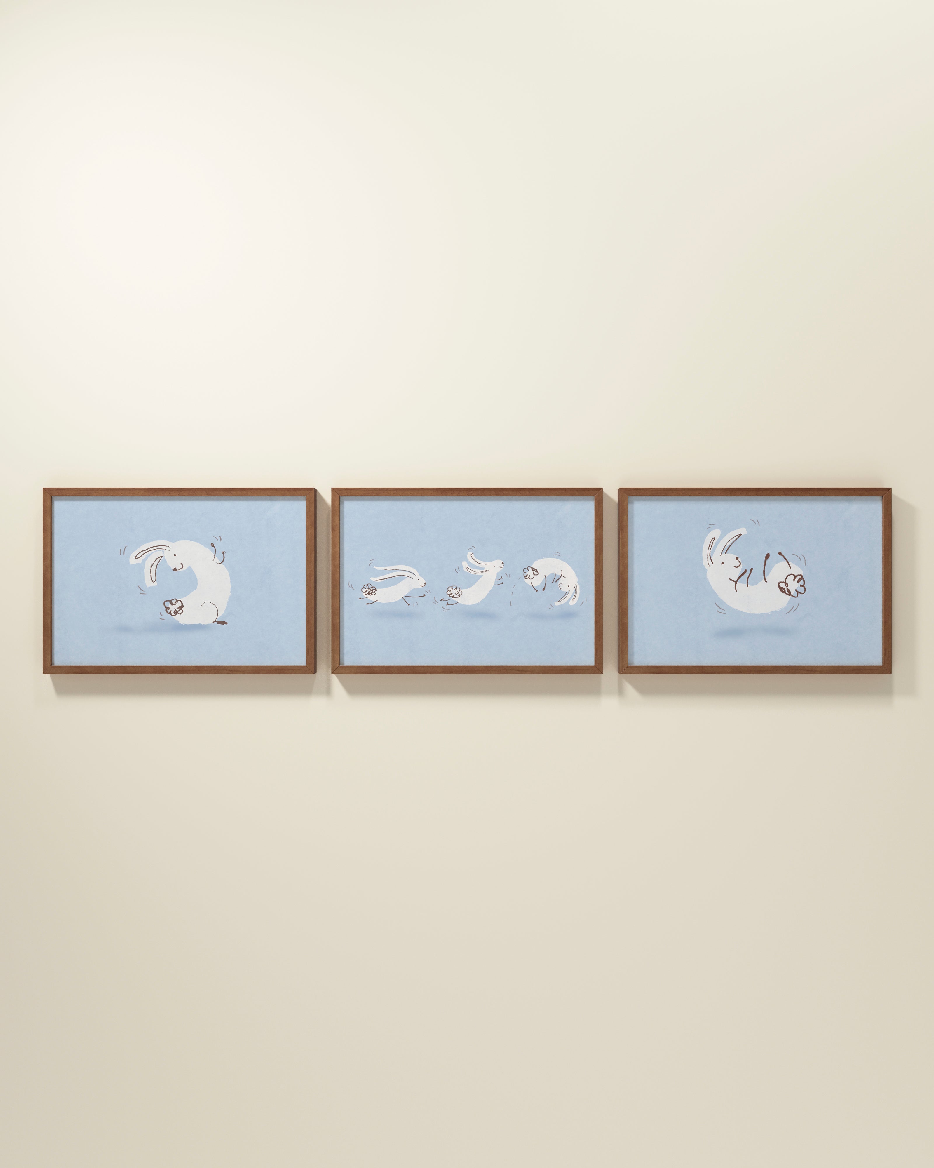 Bouncing Bunny Framed Wall Art Set in Blue