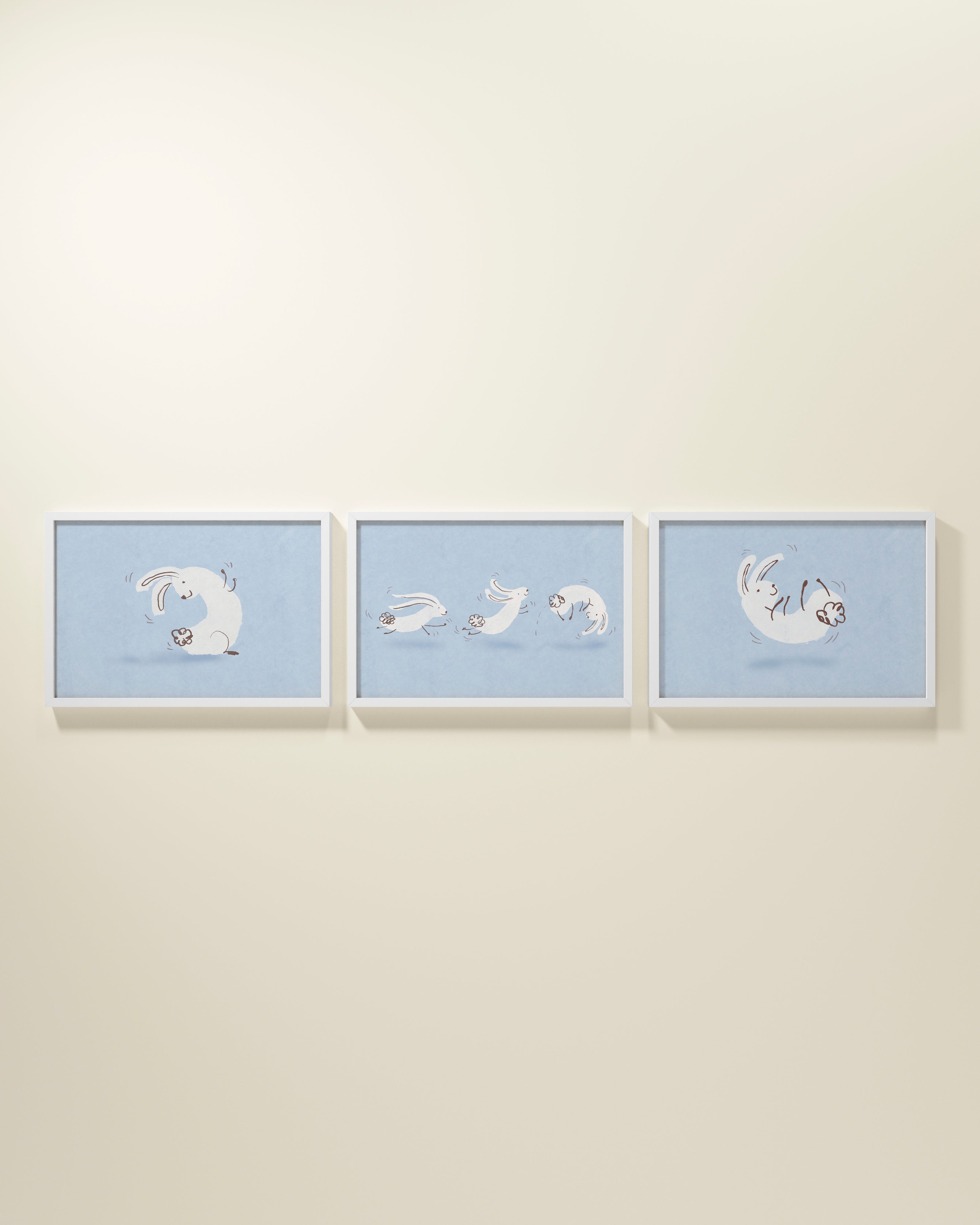 Bouncing Bunny Framed Wall Art Set in Blue