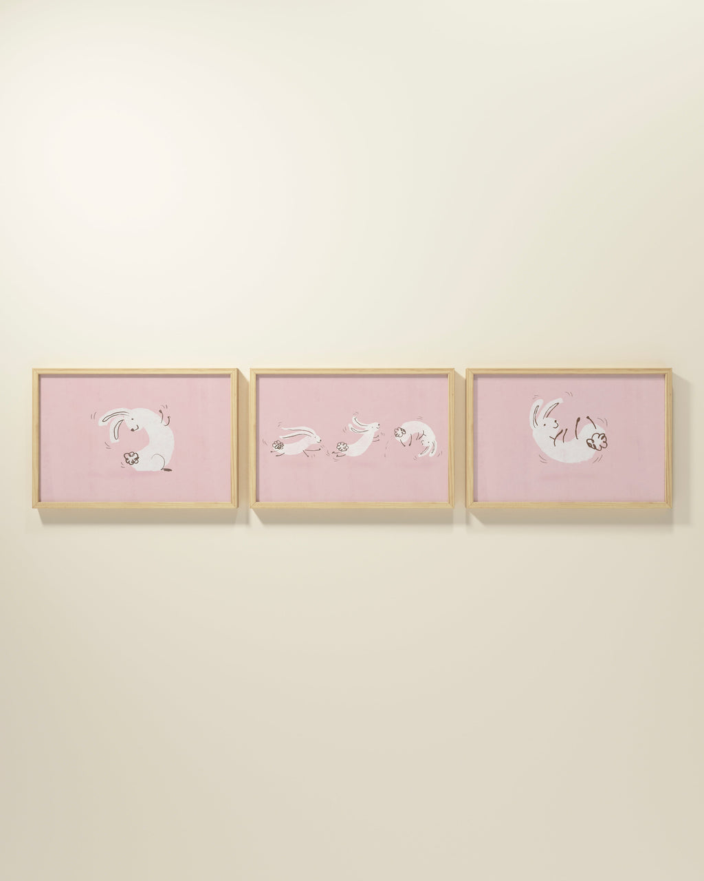 Bouncing Bunny Framed Wall Art Set in Rose