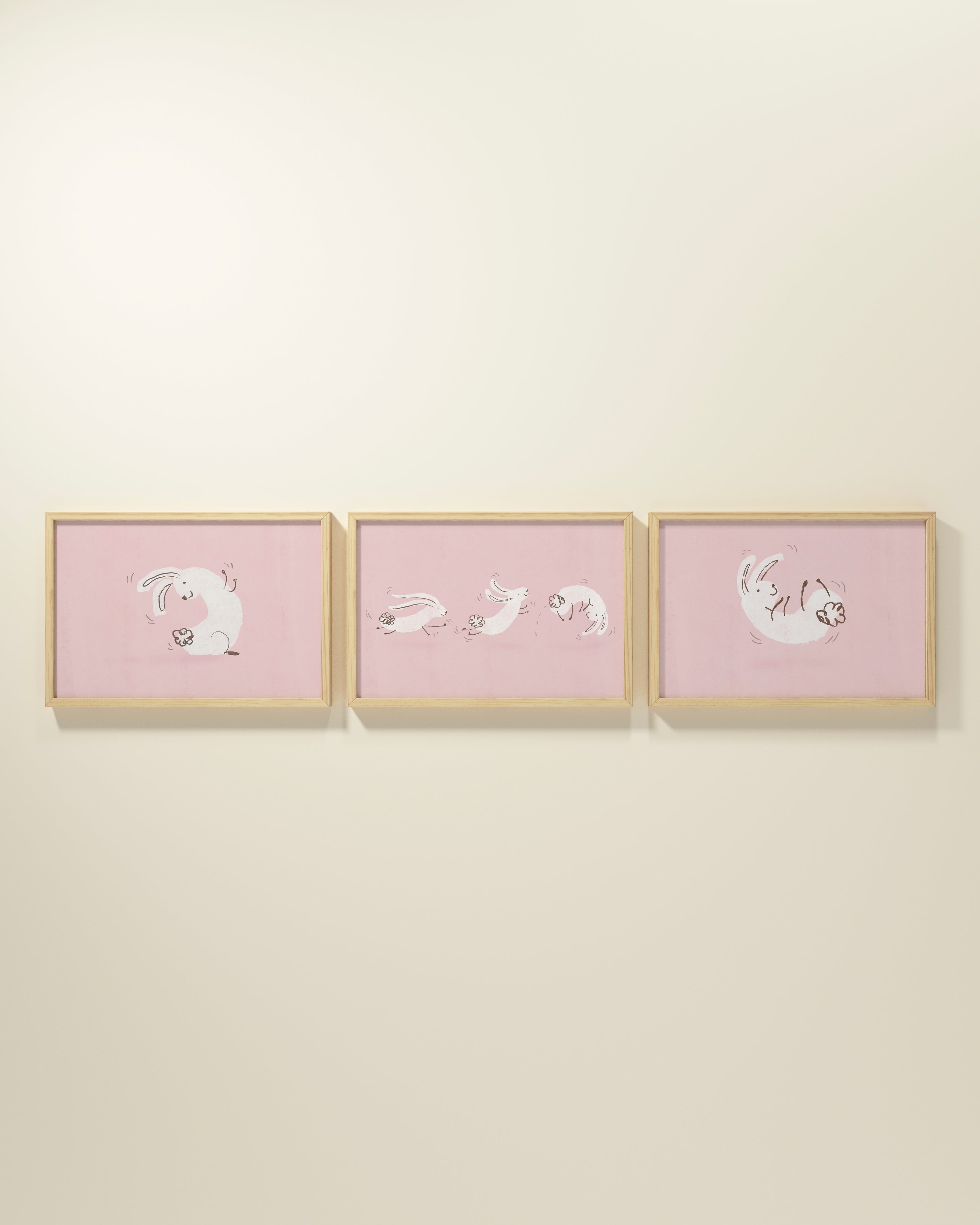 Bouncing Bunny Framed Wall Art Set in Rose