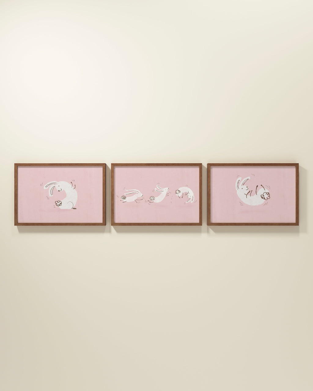 Bouncing Bunny Framed Wall Art Set in Rose