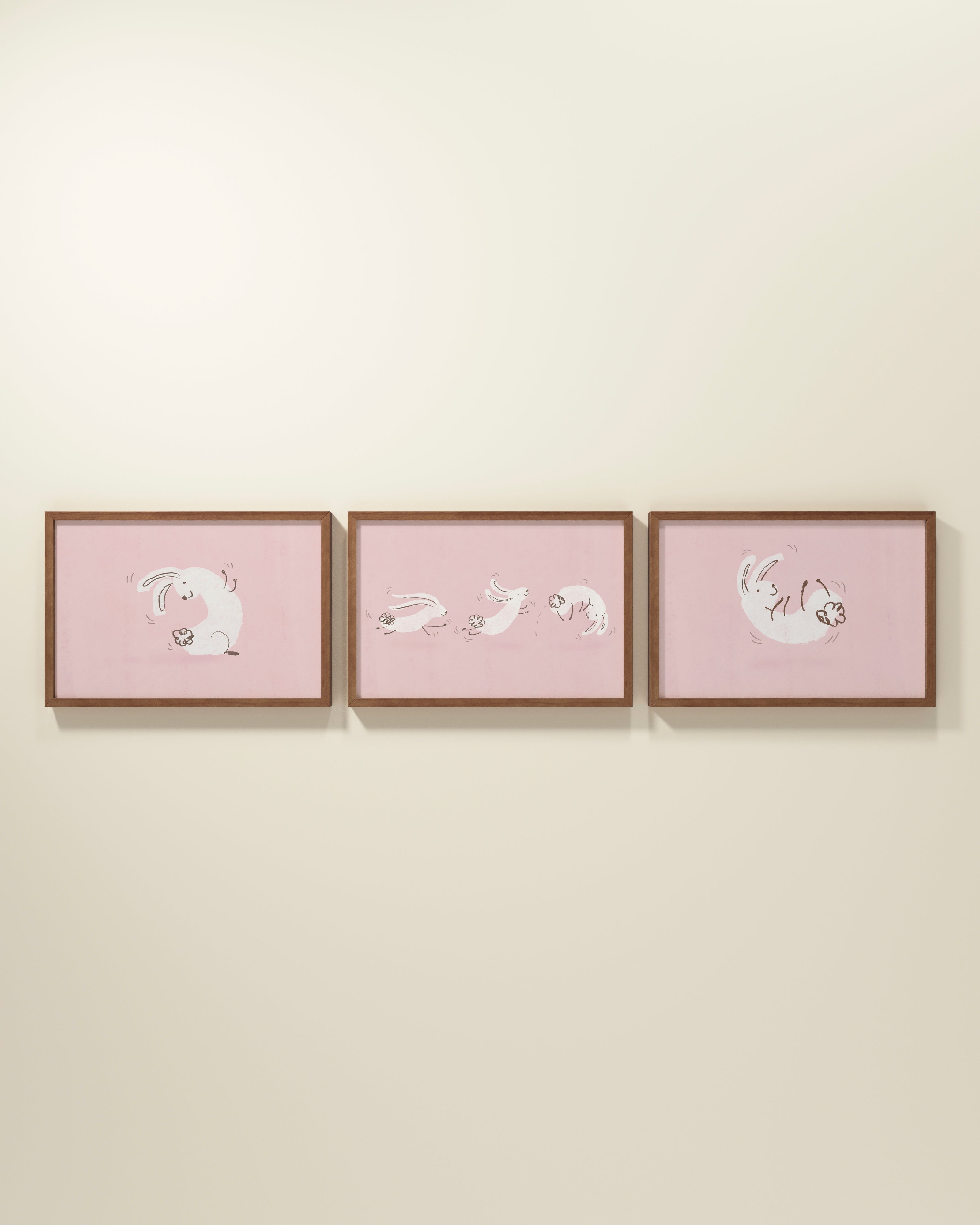 Bouncing Bunny Framed Wall Art Set in Rose
