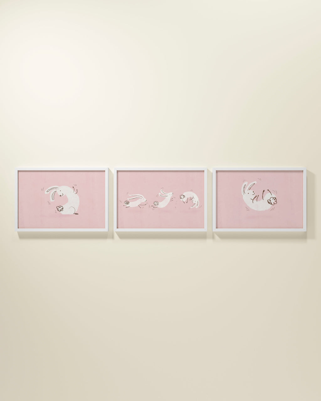Bouncing Bunny Framed Wall Art Set in Rose