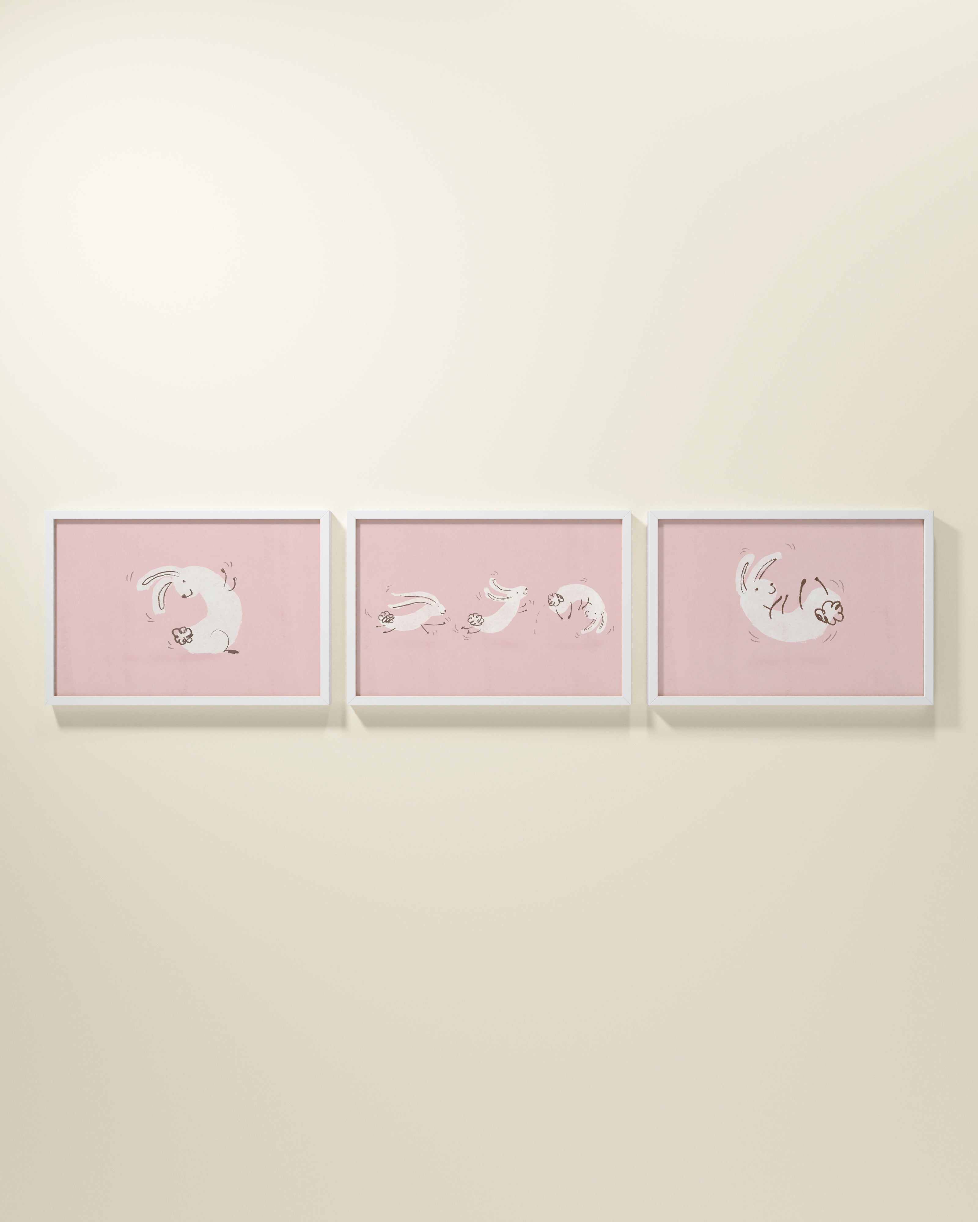 Bouncing Bunny Framed Wall Art Set in Rose