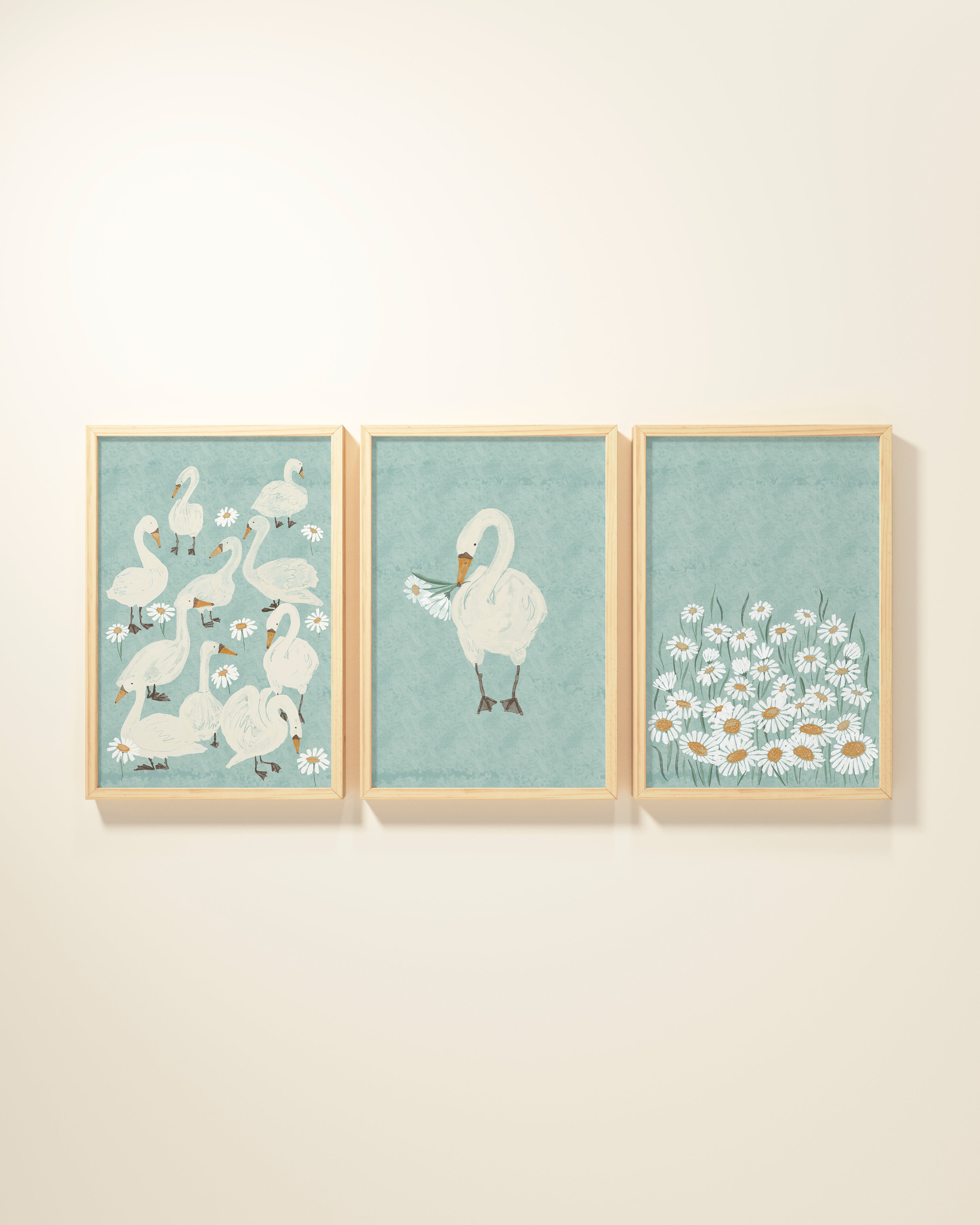 Several Swans Framed Wall Art Set in Mist
