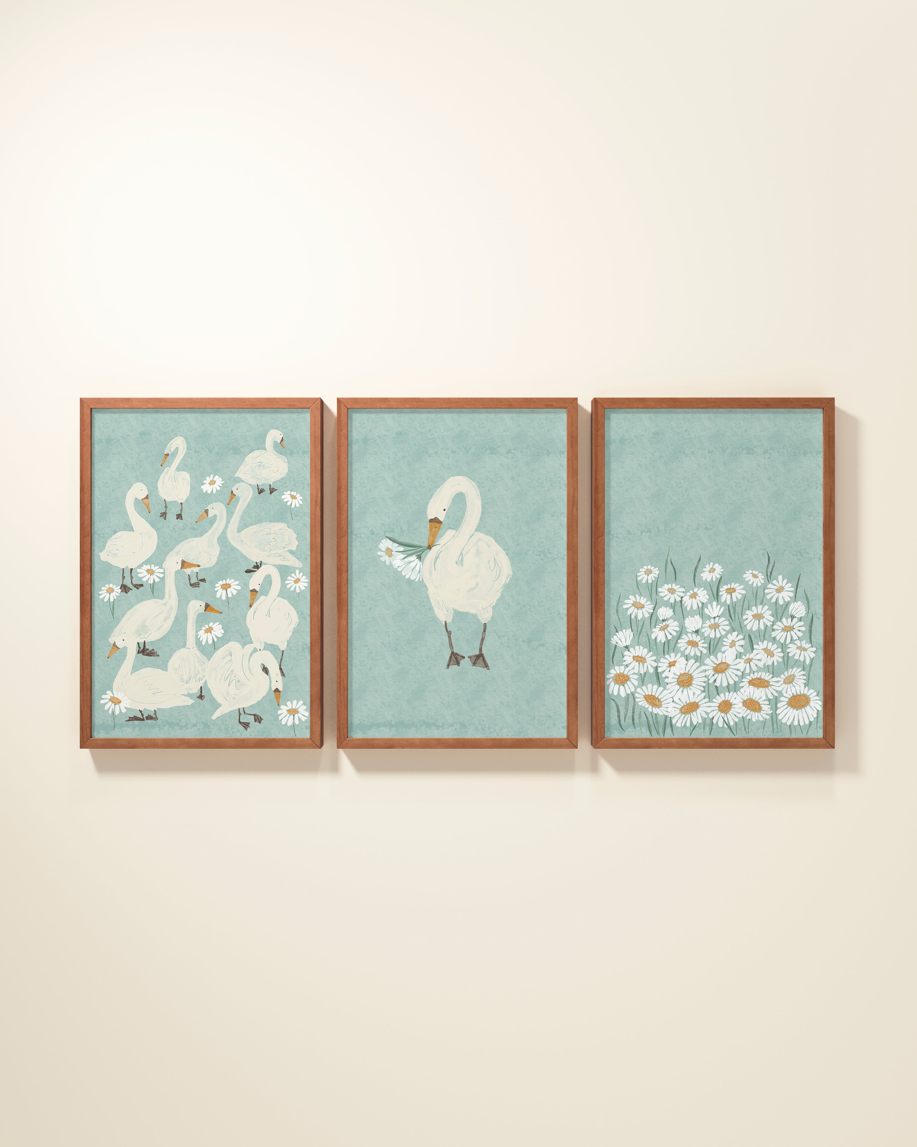 Several Swans Framed Wall Art Set in Mist
