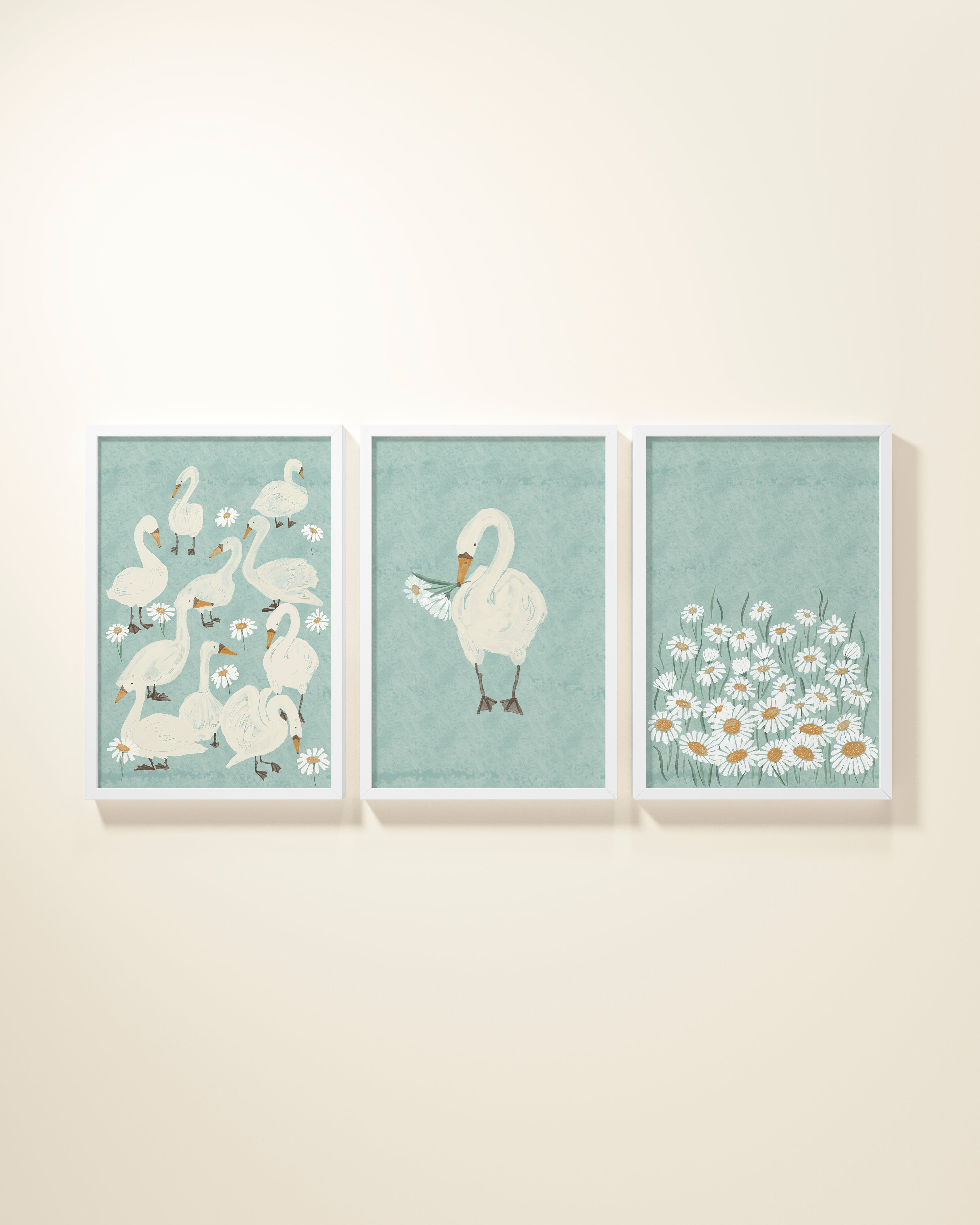 Several Swans Framed Wall Art Set in Mist
