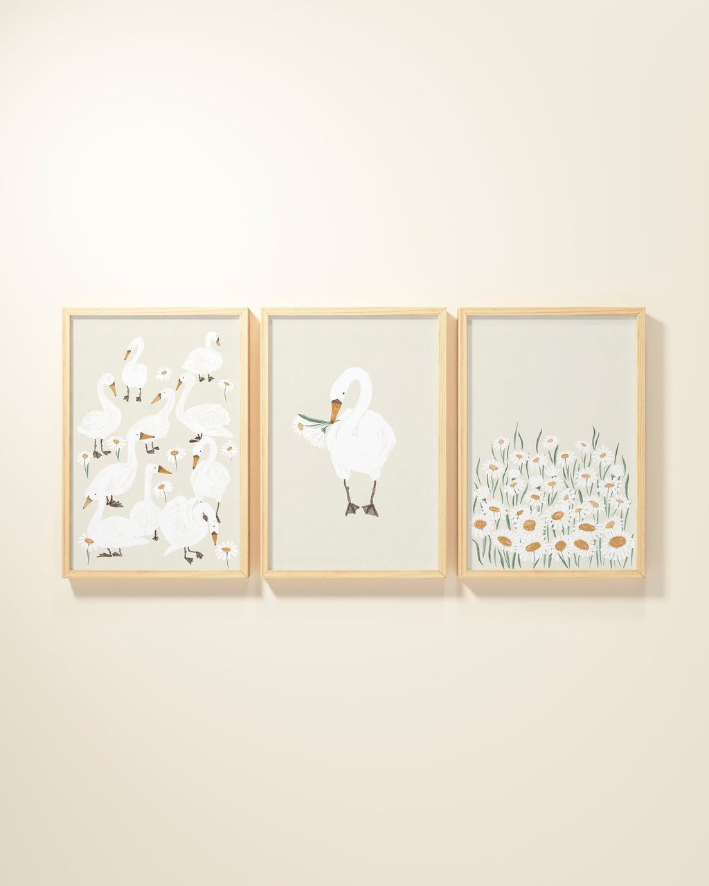 Several Swans Framed Wall Art Set in Shell