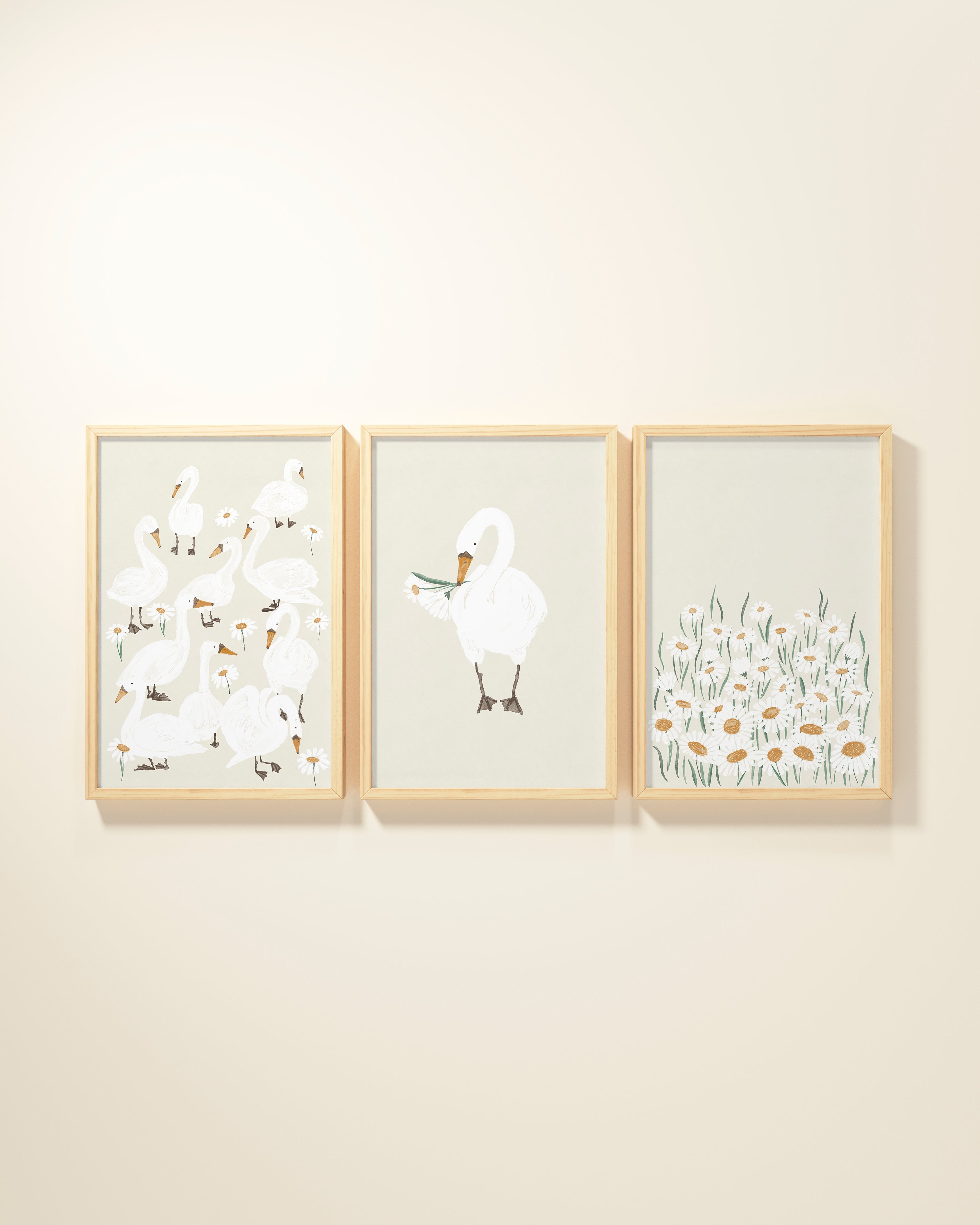 Several Swans Framed Wall Art Set in Shell