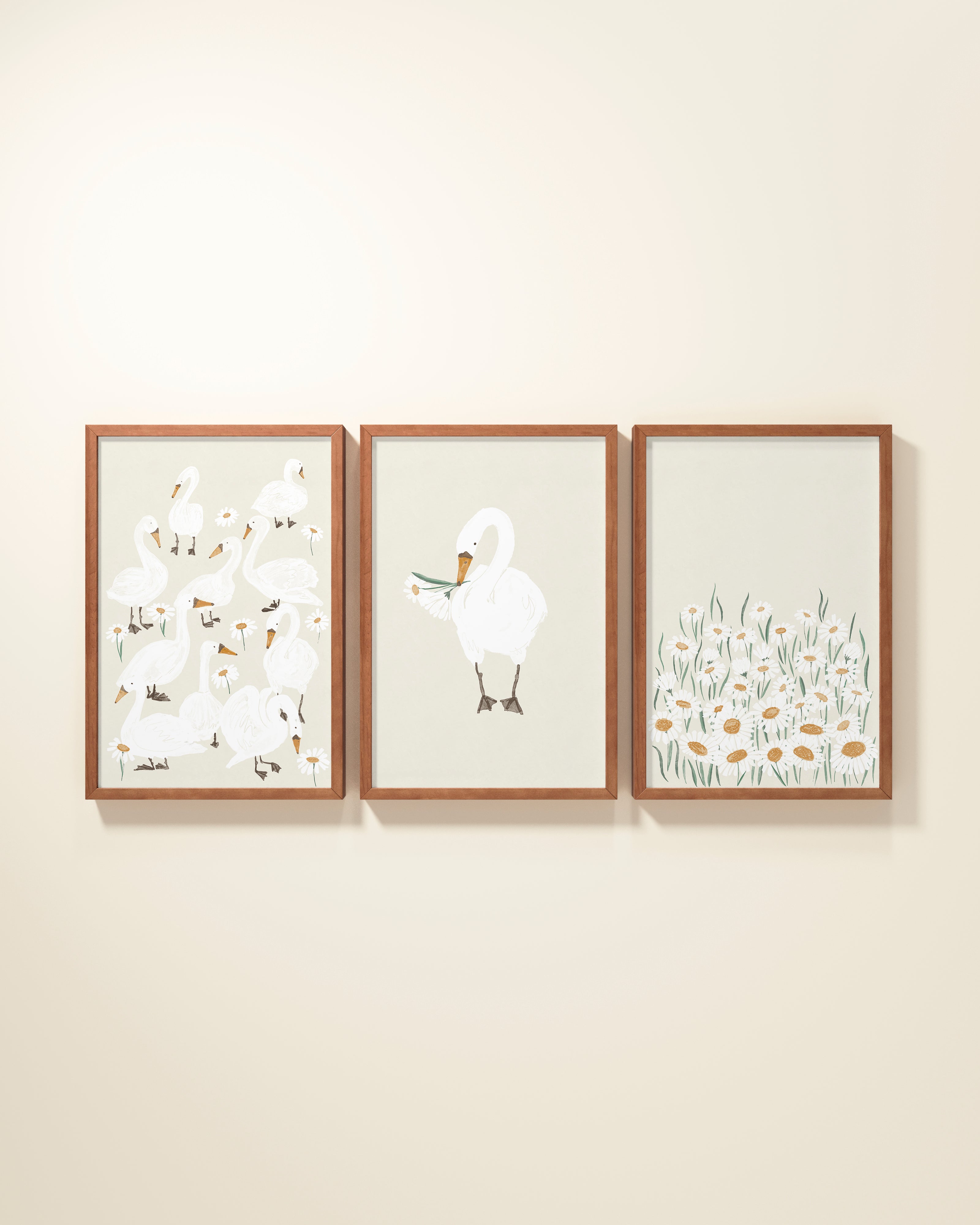Several Swans Framed Wall Art Set in Shell