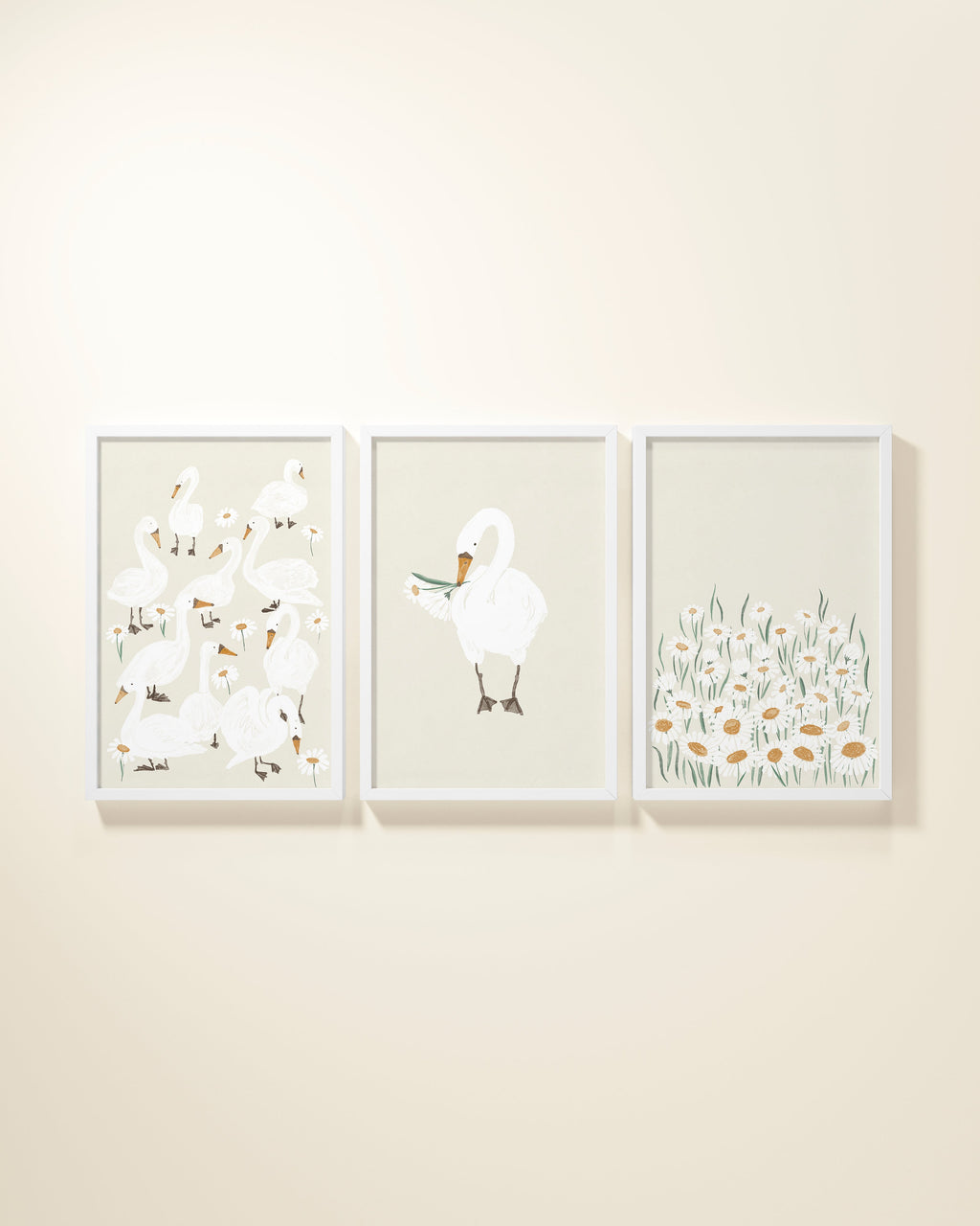 Several Swans Framed Wall Art Set in Shell