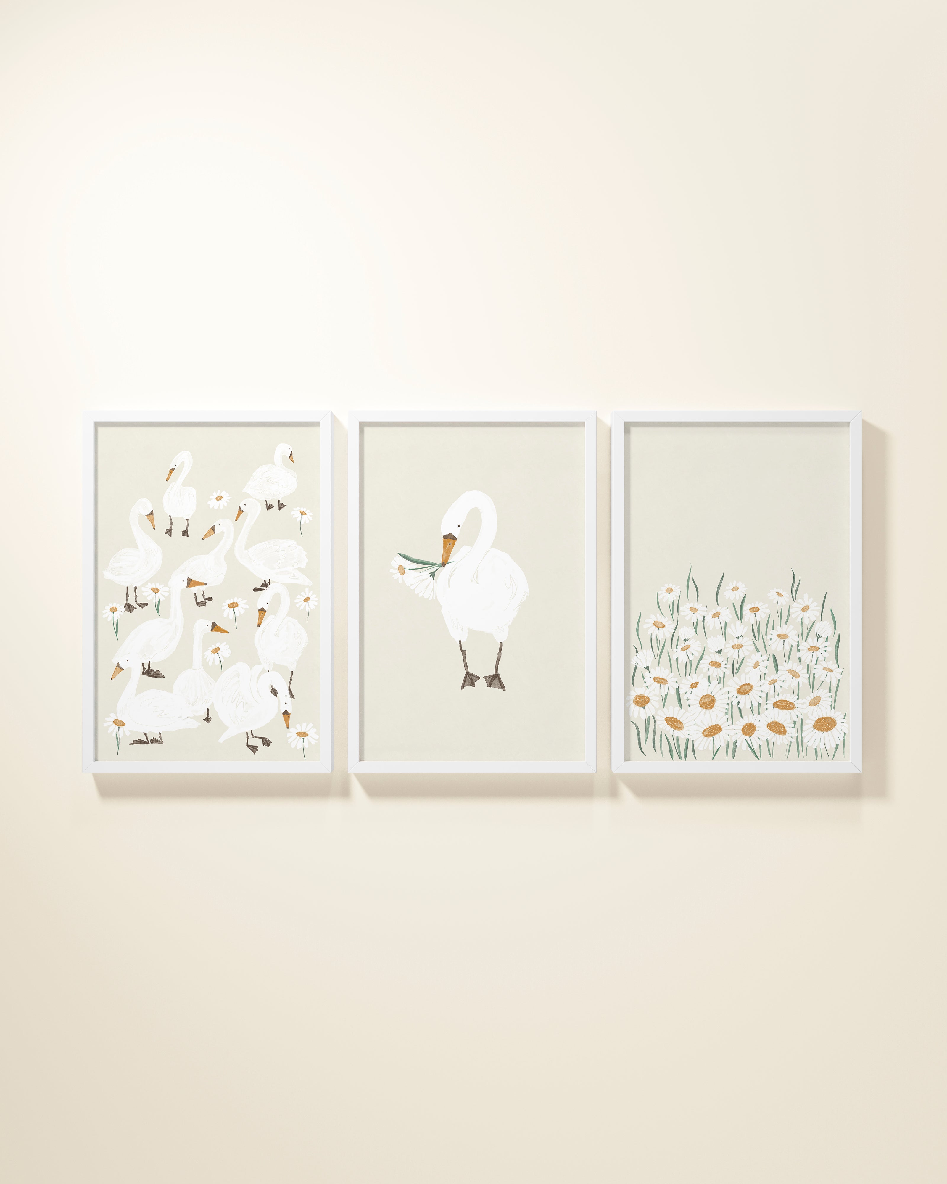 Several Swans Framed Wall Art Set in Shell